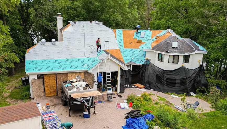 Residential Roof Being Replaced